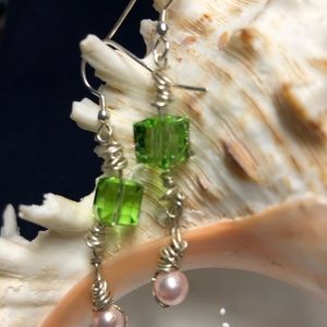 Handcrafted wire, wrapped earrings with Swarovski, Crystal and pearls pe…